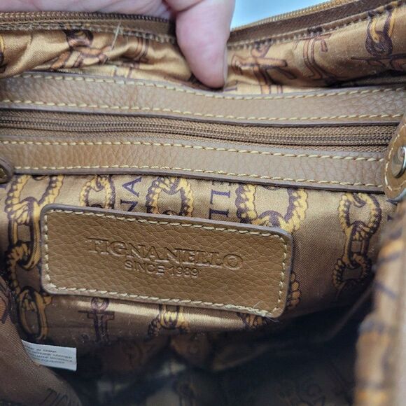 Tignanello Vegan Faux Leather Neutral Color Blocked Zip Crossbody Bag Medium - Picture 3 of 12